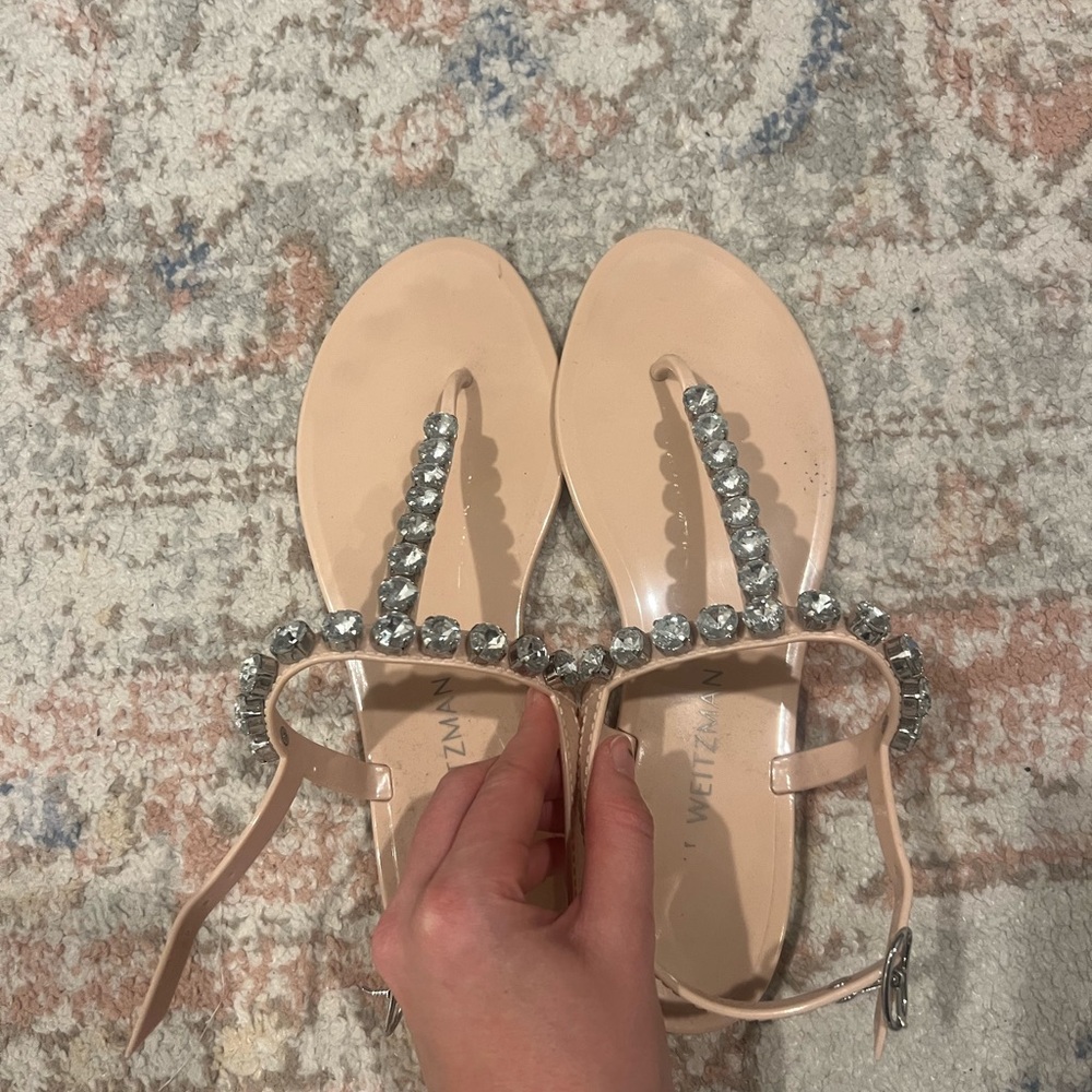 Stuart Weitzman Goldie Jelly Sandals with Crystal Embellishment Sz 10